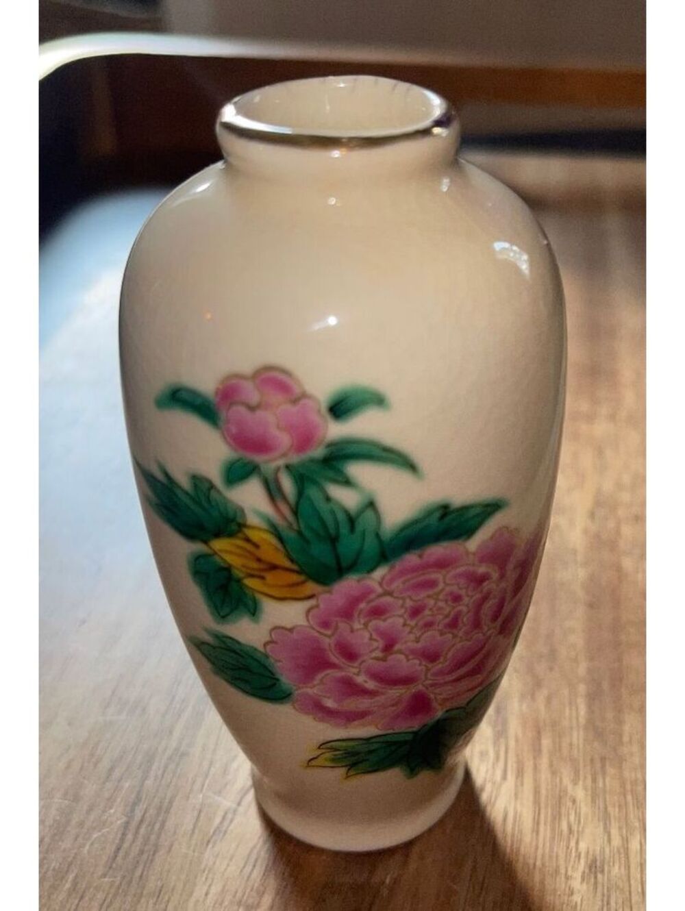 Vintage Homco Made in Japan Bud Vase with Pink Floral Design Hand Painted 1970s